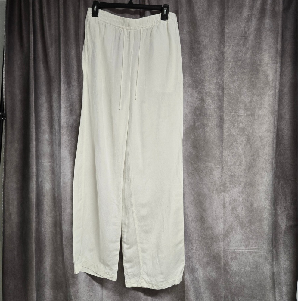 HM Linen Blend Wide Leg Drawstring Pants Cream Off White  Beach Women's Sz M